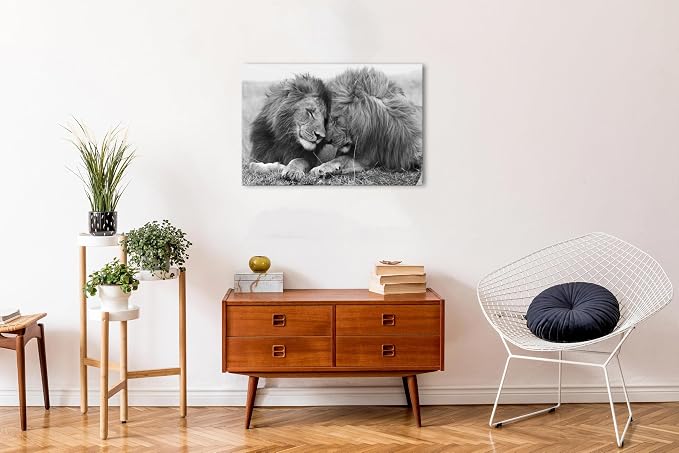 Lion Canvas Wall Art Black and White Lioness Pictures Bathroom Decor Minimalist - Image 2