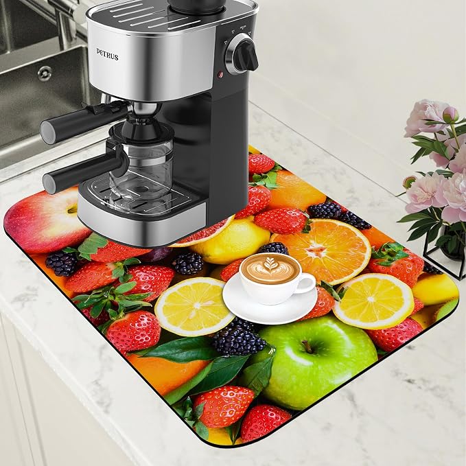 Fresh Fruits Dish Drying Mat for Kitchen Counter Coffee Bar Mat Hide Stain by Unknown