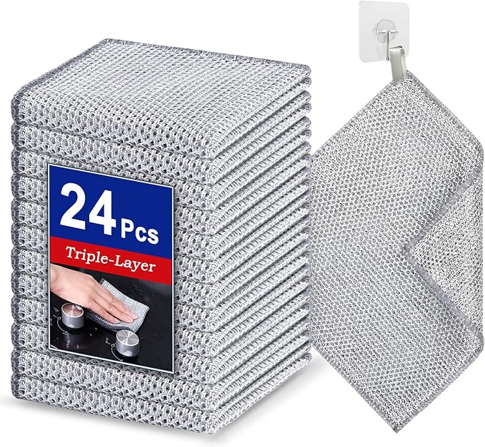 Wangjinpeng 24 Pcs New Upgrade 3-Layer Metal Dish Cloths, Non-Scratch Odor-Free by Wangjinpeng