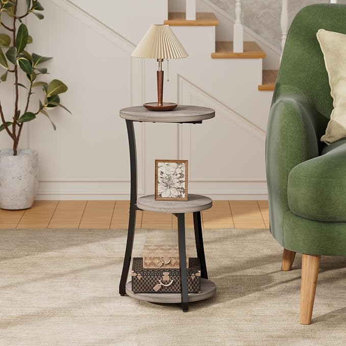 JUSTOGO Small Side Table, 3-Tier Round End Table - Image 2