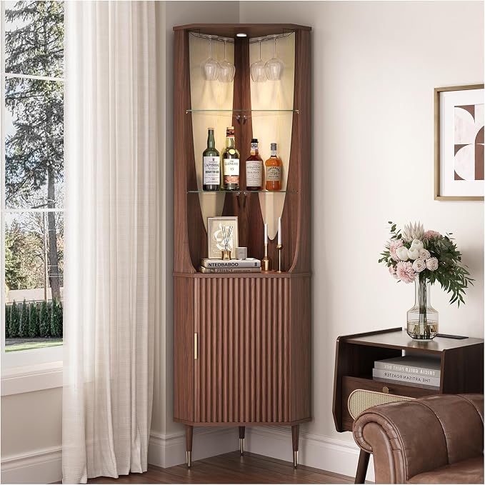JOINICE 70" Tall Corner Cabinet, Mid Century Modern Cabinet - Image 6