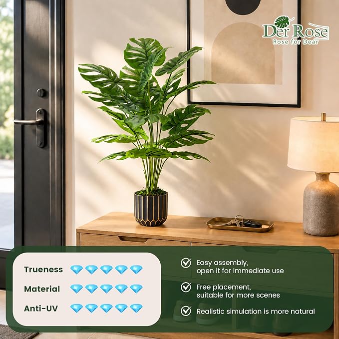 Der Rose 28'' Fake Plants Tall Artificial Monstera Faux Plants Indoor Outdoor - Image 5