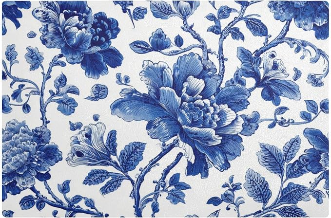 Blue and White Flowers Leaves Coffee Mat Coffee Bar Maker Backed Absorbent by QwThum