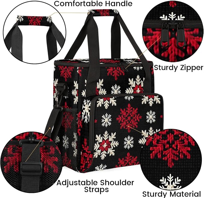 Red White Snowflakes Coffee Maker Carring Bag, Large Insulated Storage - Image 6