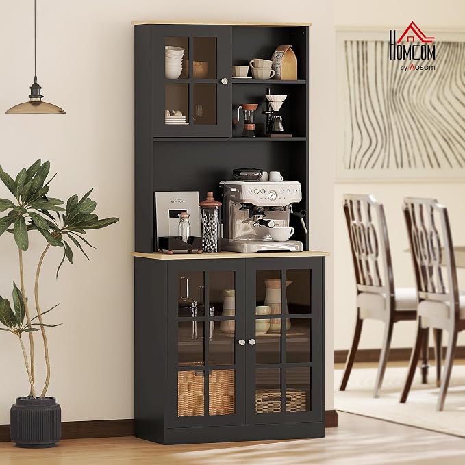HOMCOM Kitchen Pantry Storage Cabinet, Large Countertop, Glass Doors and - Image 2