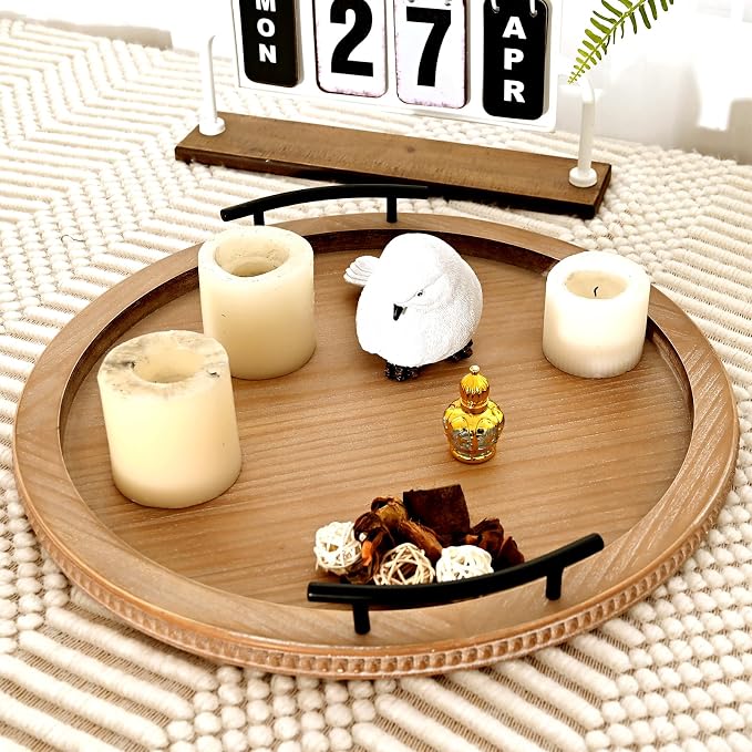 SwallowLiving 18Inch Brown Wooden Beaded Serving Tray - Image 6