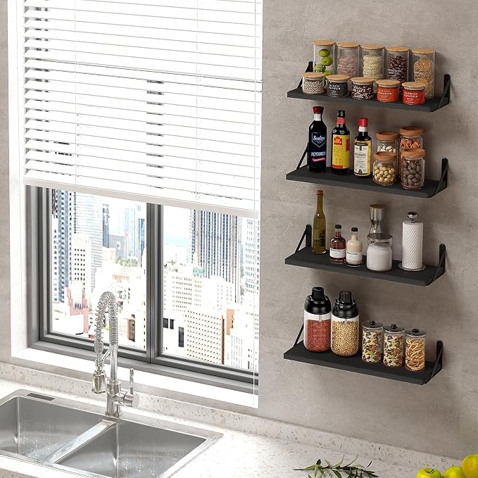 Fixwal Floating Shelves, Width 4.75in Rustic Wood Wall Shelves Set of 8 - Image 5