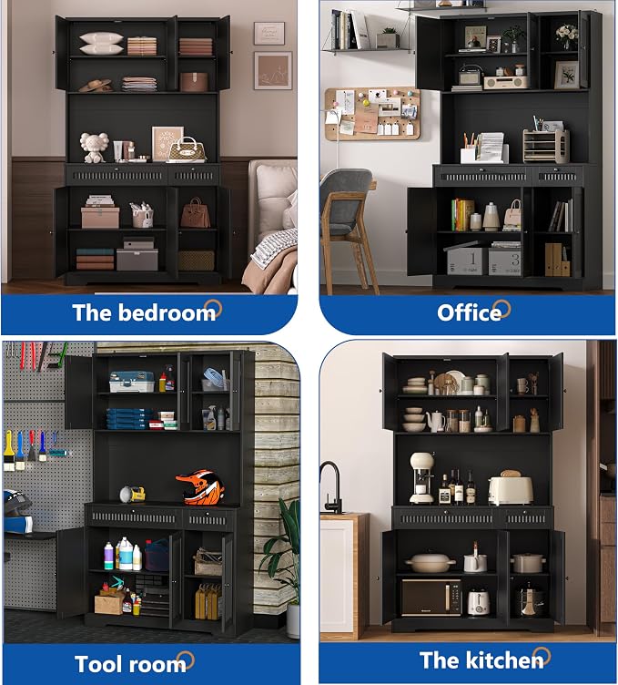 Pantry Storage Cabinet with Charging Station, Kitchen Storage with Adjustable - Image 7