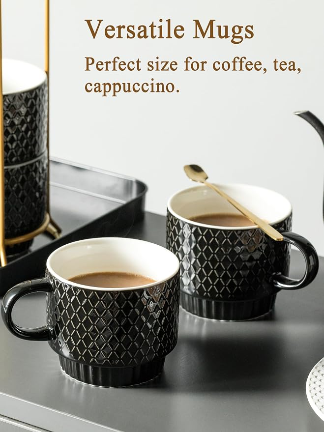 Gomakren Coffee Mugs Set of 4, 13 Ounce Stackable Coffee Mug Set - Image 6