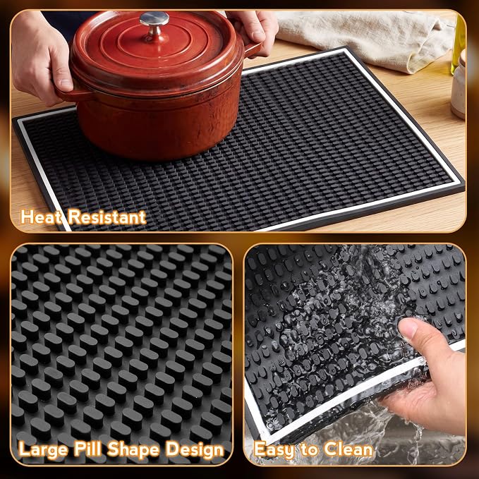 Tioncy 4 Pcs Bar Mat for Countertop 18 x 12 Inch Black - Image 4