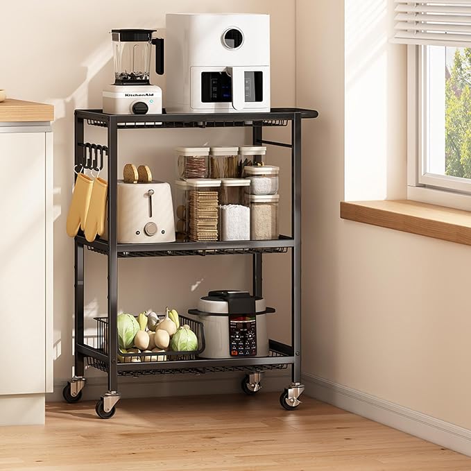 3-Tier Rolling Cart, Space-Saving Kitchen Cart by Unknown