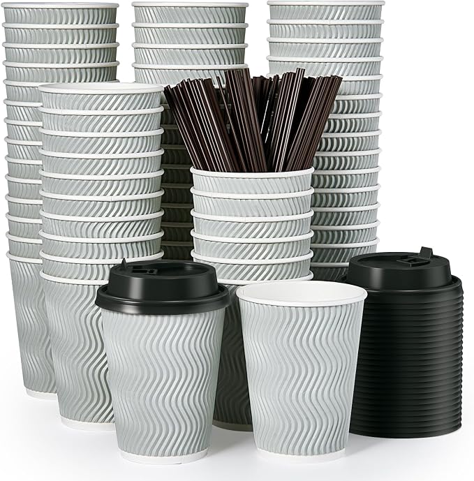 MUCHII 12 oz Disposable Coffee Cups, Hot Chocolate, and Drinks by MUCHII