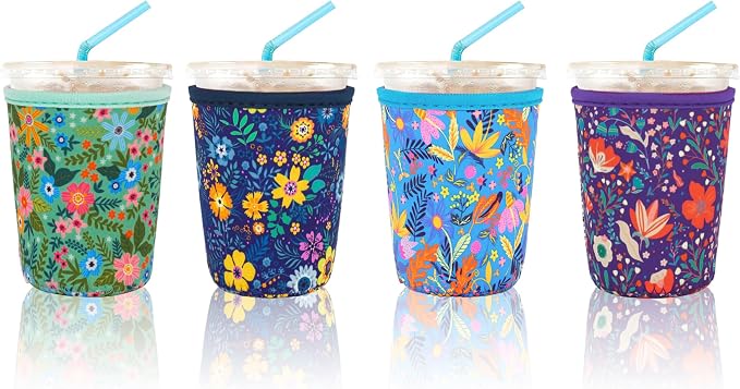 4 Pack Iced Coffee Sleeve, reusable Neoprene Cup Sleeves Suitable by KJQJLY