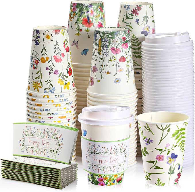 Remerry 24 Pcs 12oz Floral Disposable Coffee Cups - Image 2