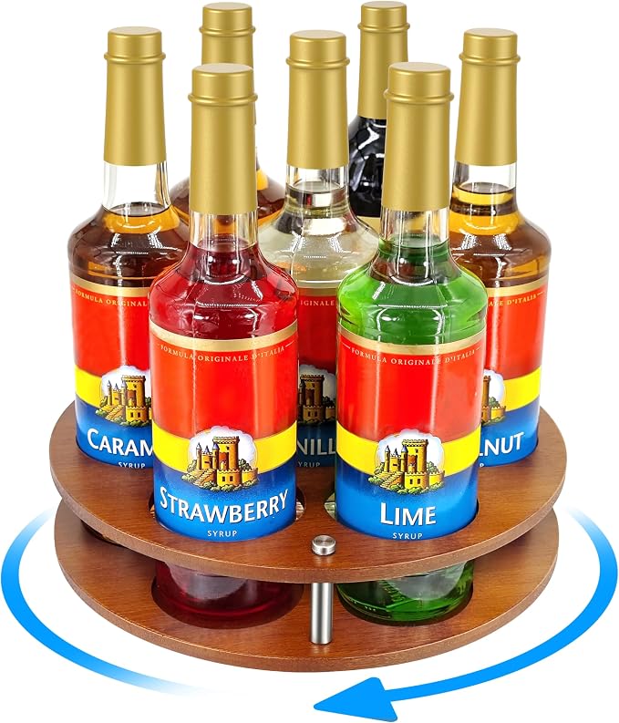 Rotating Coffee Syrup Organizer Rack, Syrup Bottle Stand Holder by SHILFID