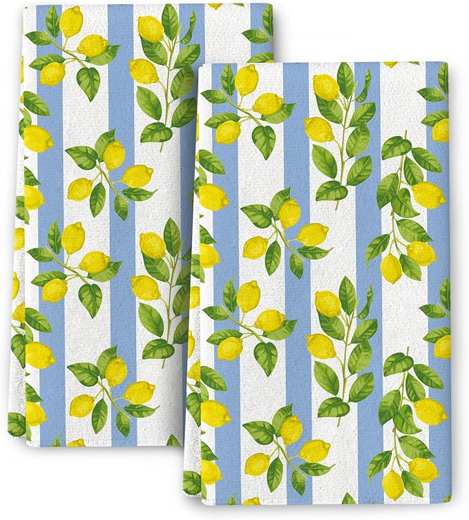 Lemon Kitchen Towels for Summer Kitchen Decor, Decorative Dish Towels Set of 2 by Bapcoku
