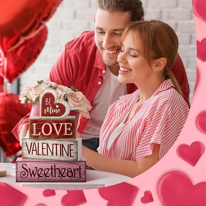 Lineshading 4 Pcs Valentine Table Decoration Wooden Be Mine Heart Decor - Image 3