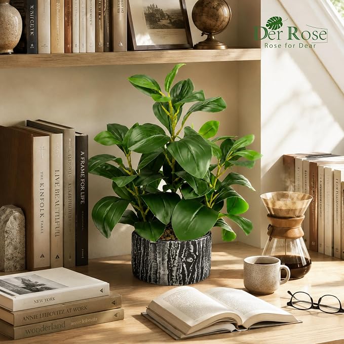 Der Rose 15.7" Artificial Plants Indoor, Money Leaf Fake Plants in Pot - Image 3