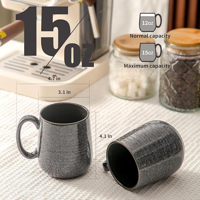 HASENSE Ceramic Coffee Mugs - 15 OZ Large Coffee Cups Set of 4 - Image 3