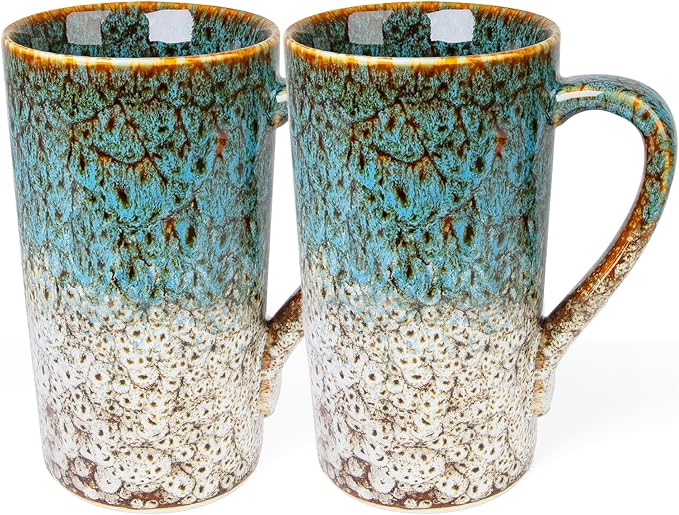 20oz Porcelain Coffee Mugs Set of 2, Large Tall Coffee Mugs by YINUOWEI