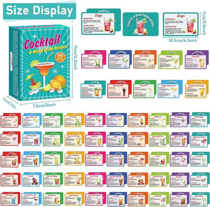 gisgfim 100Pcs Mixed Juice Recipes Flash Cards Bartender Recipe Cards Step by - Image 2