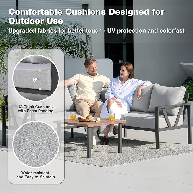Outdoor Furniture Set, 6 Pieces Outdoor Couch Sectional, L Shaped Metal Patio - Image 6