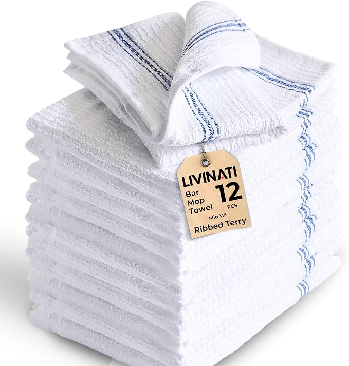 White Cotton Bar Towels For Kitchen by LIVINATI