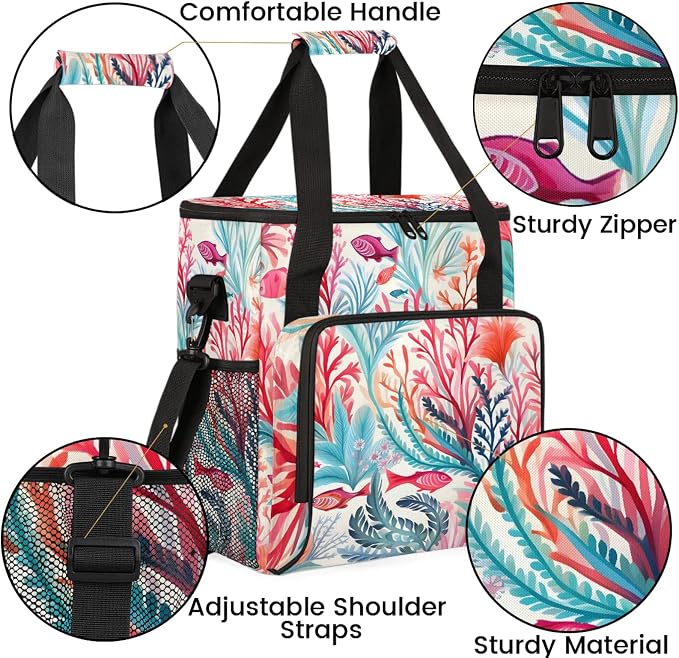 Red Pink Corals Ocean Fish Coffee Maker Carring Bag, Large Insulated Storage - Image 6