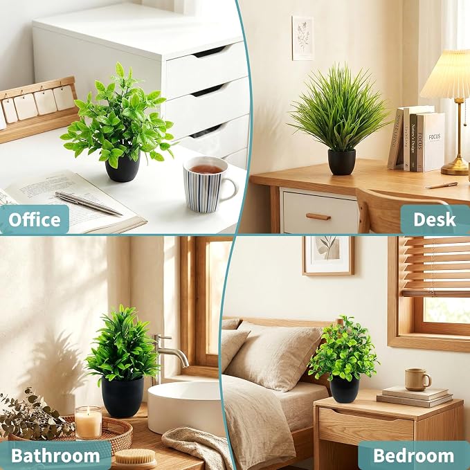 LOYWREE 4 Pack Mini Fake Plants Small Artificial Greenery Potted Plants in - Image 7