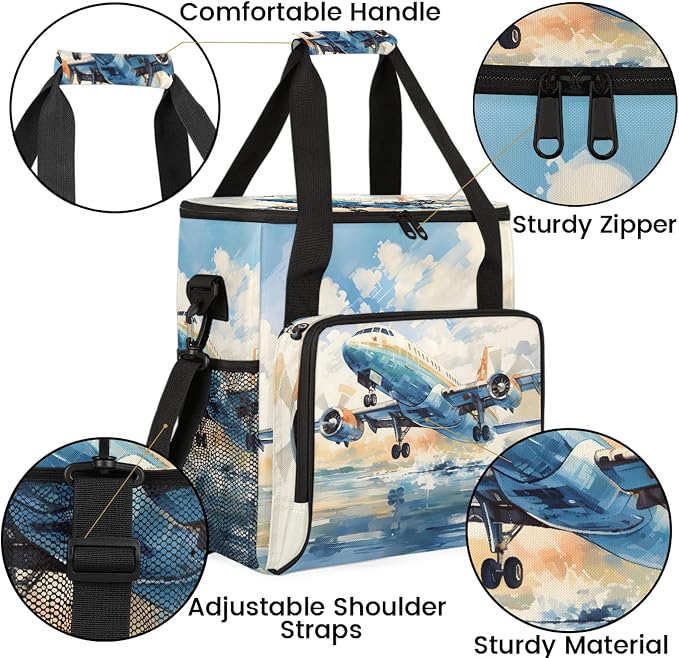Airplane Retro Coffee Maker Carring Bag, Large Insulated Storage Organizer Case - Image 6