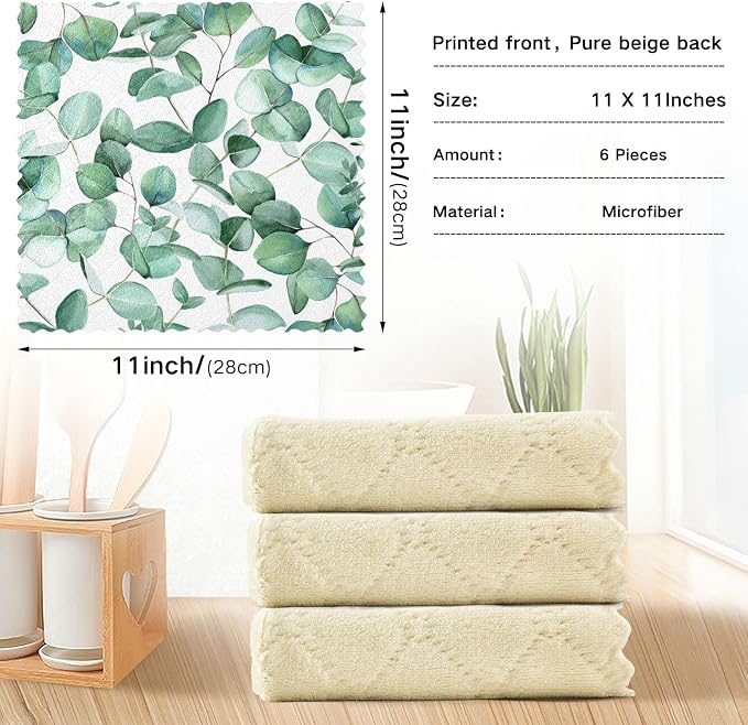 ALAZA Dish Towels Kitchen Cleaning Cloths Eucalyptus Leaves on A White - Image 3