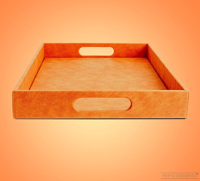 Home Redefined Beautiful Modern Elegant 17.5"x12" Rectangle Orange Faux Leather - Image 4