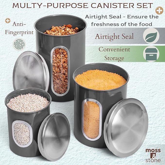 Moss & Stone 3-Piece Gray Canisters Sets - Image 3