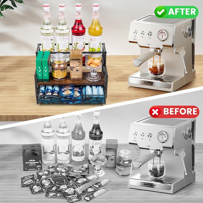 Coffee Syrup Organizer for Coffee Bar, 3-Tier Metal Station - Image 5