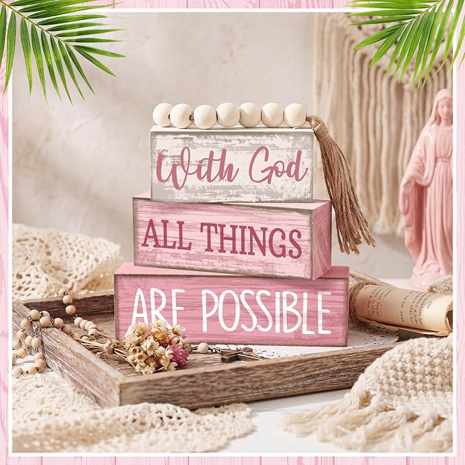 Yuntau 4 Pcs Farmhouse Tabletop Decor Wooden Rustic Inspirational Bible Verse - Image 5