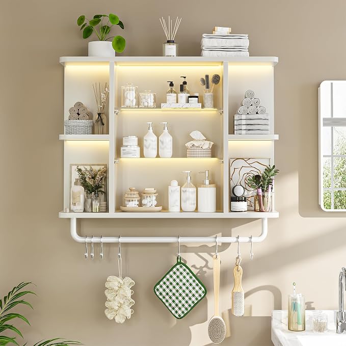 REIBII Floating Shelves with LED Lights, 7-Tier Wood Shelf, Wall Mounted - Image 5