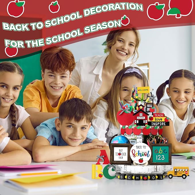 Mifoci 19 Pcs Back to School Tiered Tray Decor Signs Wood Sign Back to School - Image 2