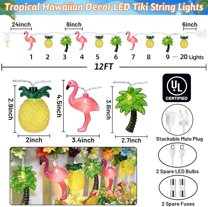 12FT 20LED Summer Hawaiian Themed Party Decorations Lights - Image 4
