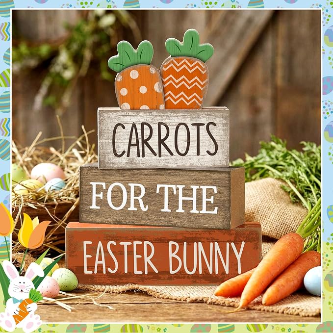 Lineshading 4 Pcs Easter Decor Wooden Carrot Decoration Easter Tiered Tray - Image 5