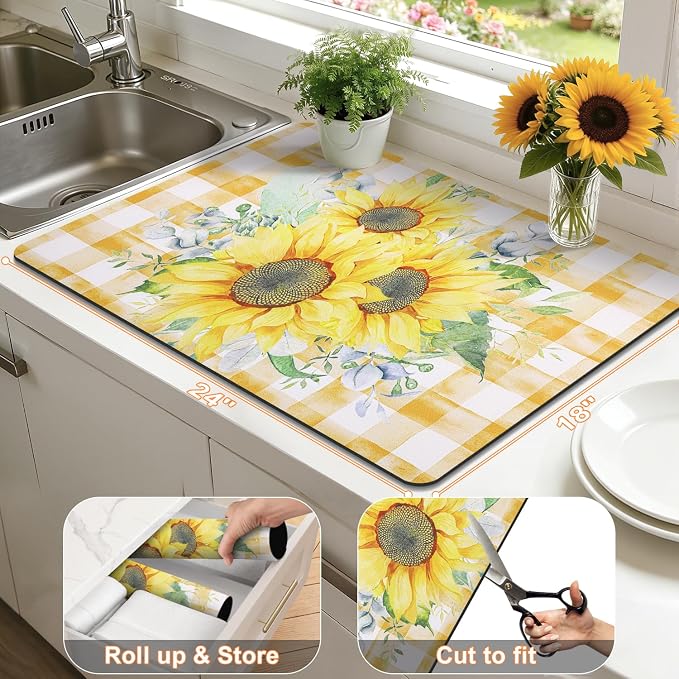 LOKHOM Dish Drying Mat for Kitchen Counter, Vintage Floral Dish Drainer Rack - Image 3