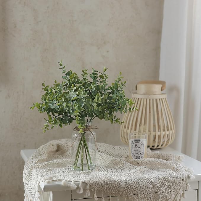 Zheart Fake Eucalyptus Stems in Glass Vase - Image 7