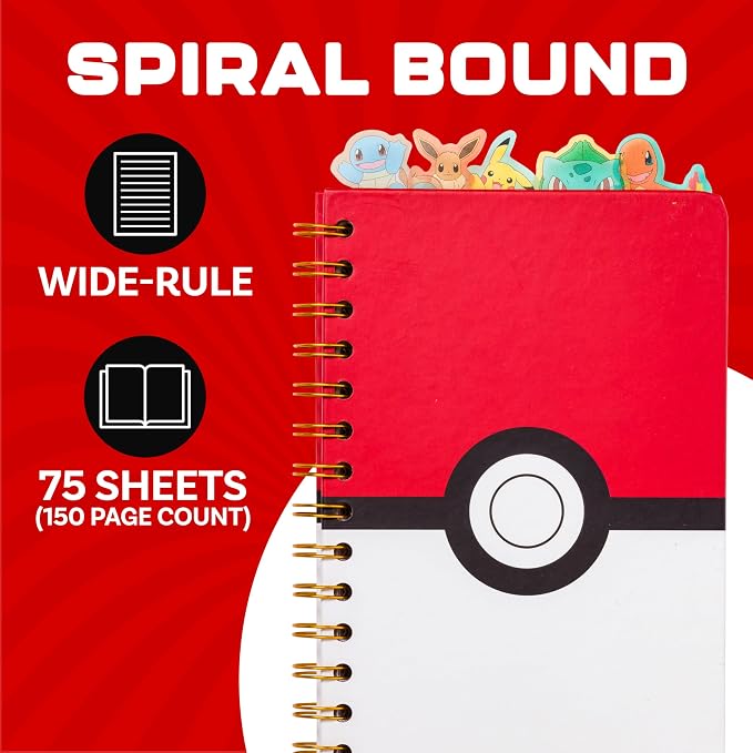Silver Buffalo Pokemon Pokeball Starters Spiral Tabbed Notebook, 8 x 5 Inches - Image 3