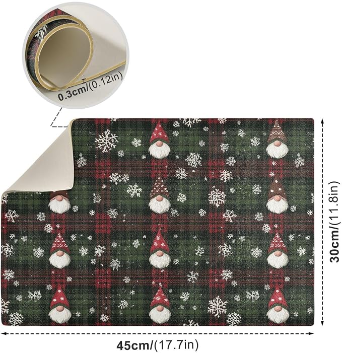 Christmas Gingham Gnome and Snowflakes Coffee Mat Coffee Bar Maker Backed - Image 3