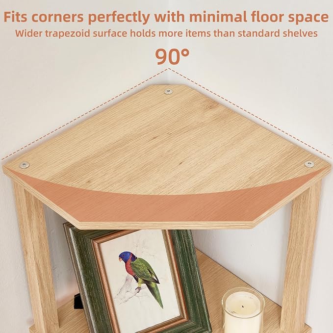YUFAM 3-Tier Corner Shelf with Sturdy 5-Leg Base, Wooden Corner Bookshelf - Image 6