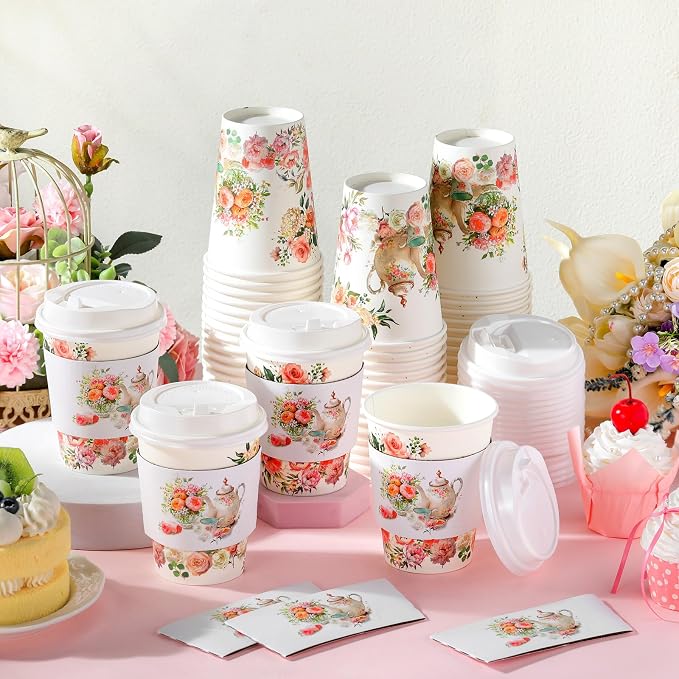 Vesici 60pcs Tea Party Decorations 14oz Disposable Coffee Cups - Image 2