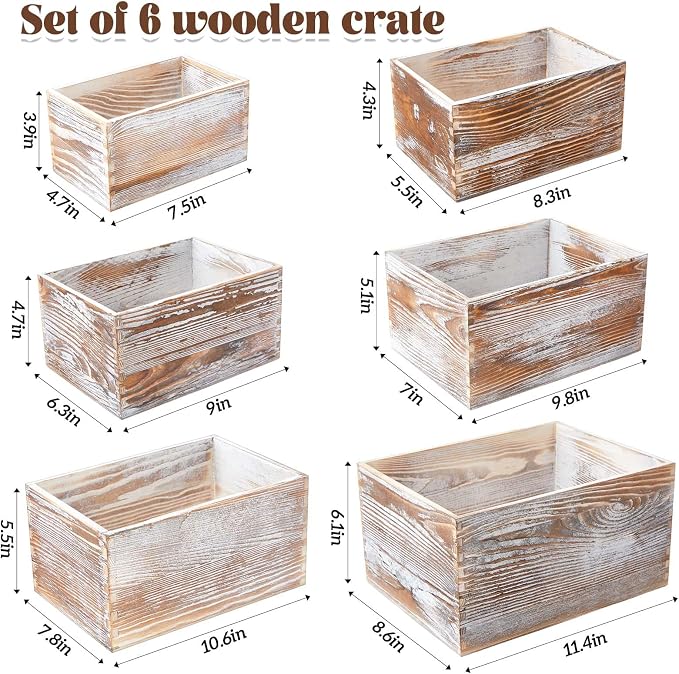Juexica Set of 6 Farmhouse Wooden Crate Antique Wood Crates - Image 3