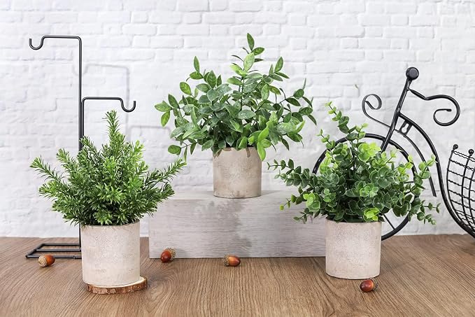 Der Rose 3 Pack Mini Potted Fake Plants Artificial Plastic Eucalyptus Plants - Image 3