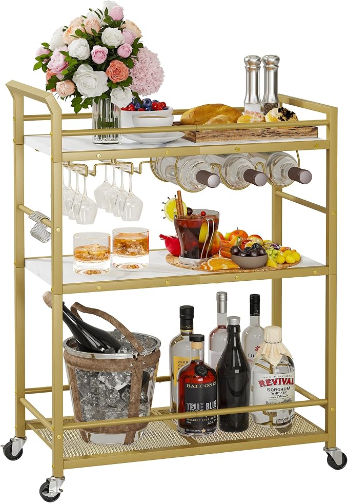 3 Tier Bar Cart, Small Beverage Cart, Mini Bar Cart by Unknown