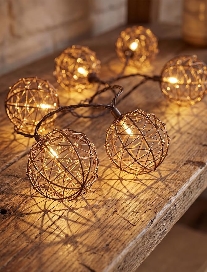 Abeja LED Outdoor Patio Lights, 8.5Ft Beaded Copper Wire Ball Style Lantern - Image 4