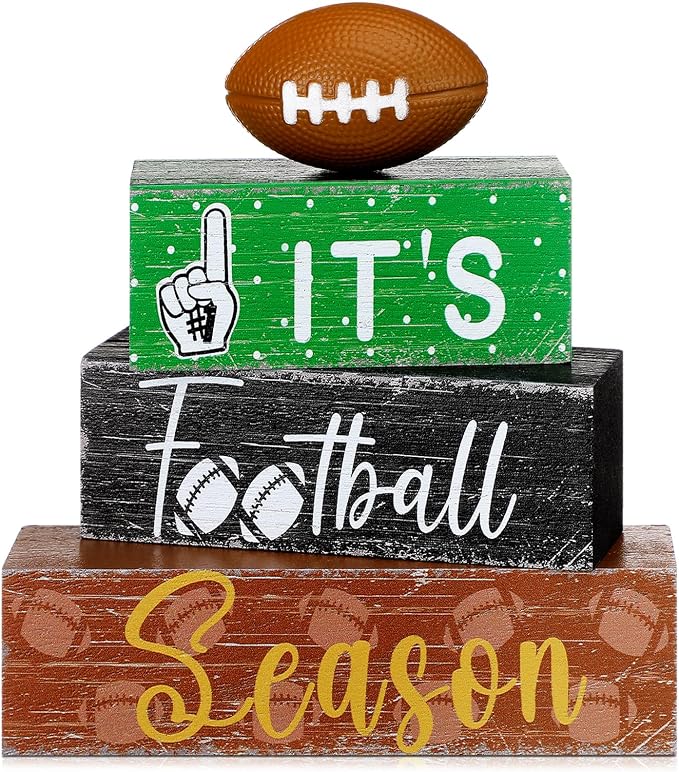 Geelin 4 Pcs Football Table Decorations Football Tiered Tray Decor Wooden Sign by Geelin